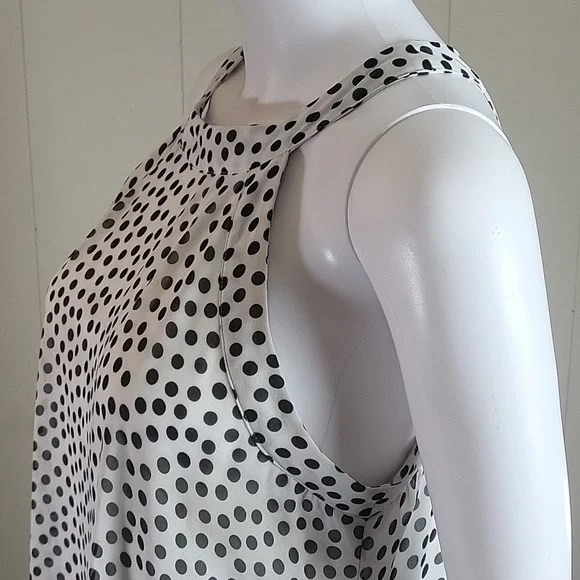 Betsey Johnson White & Black Polka-dot Halter Neck Back Zip Flowy Swing Dress - Picture 7 of 16